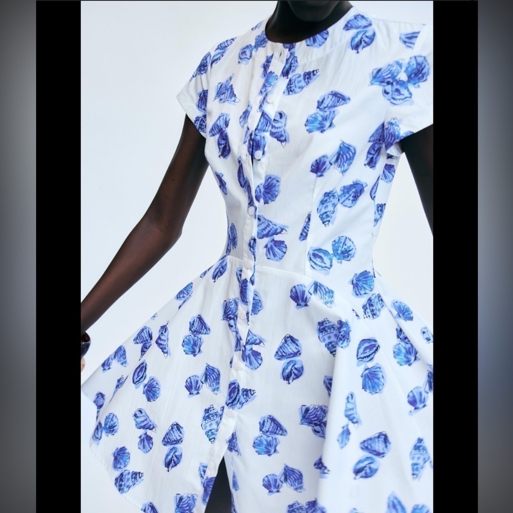 Zara NWT white with blue printed short dress 2183/015 - Picture 2 of 8